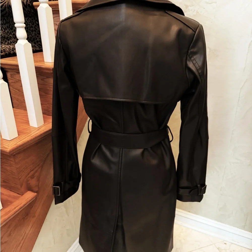 Tahari Dark Brown Faux Leather Trench Coat Never Worn - Picture 4 of 6